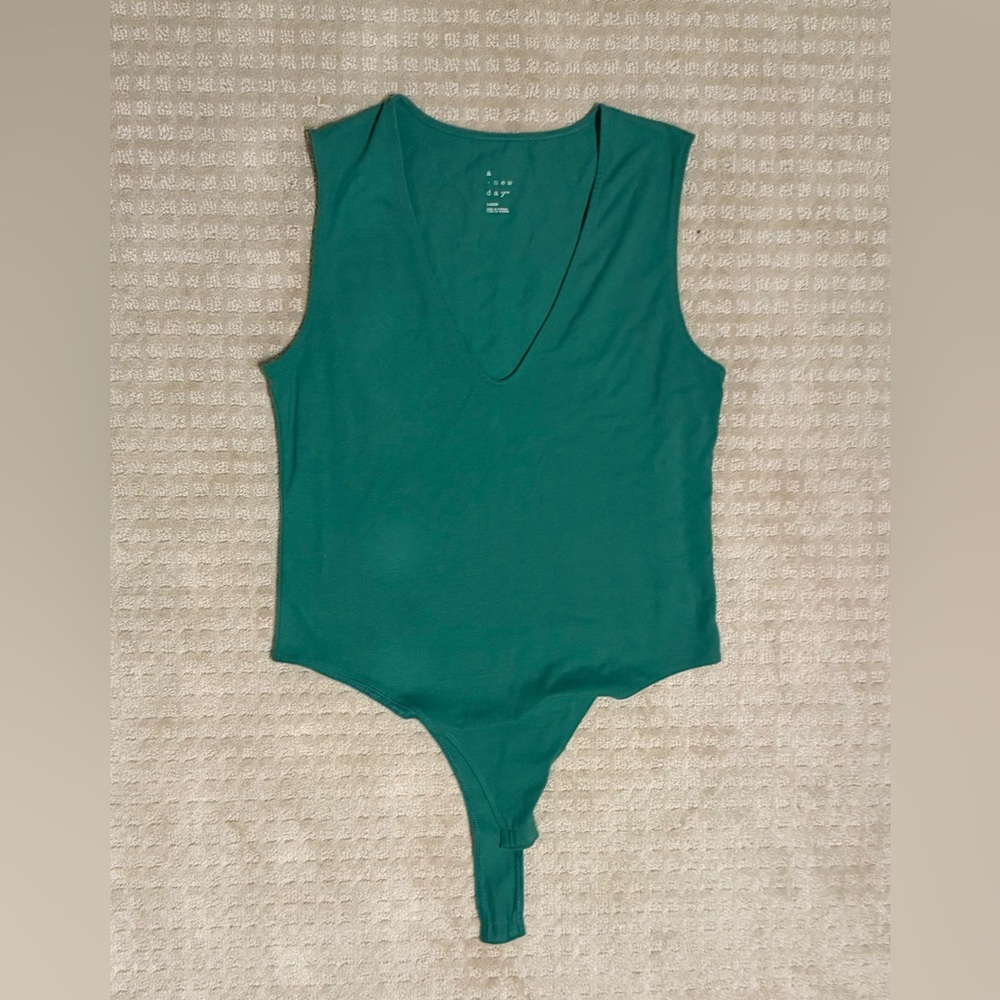 Teal sleeveless v- neck bodysuit